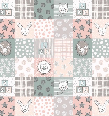 Bella Bunny & Bear, 3 Inch Nursery Squares Pink Cotton