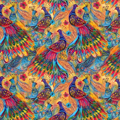 Painted Peacocks Cotton