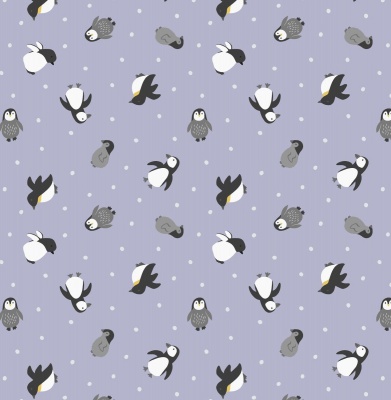 Small Things Polar Animals Penguins on Iced Lilac with Pearl Cotton