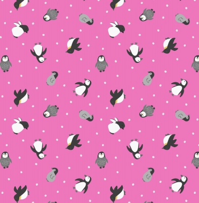 Small Things Polar Animals Penguins on Aurora Pink with Pearl Cotton
