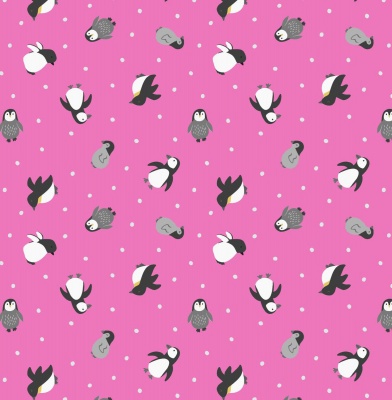 Small Things Polar Animals Penguins on Aurora Pink with Pearl Cotton