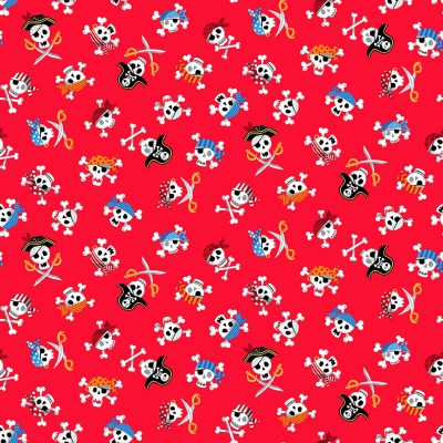 Pirate Skulls Red Cotton