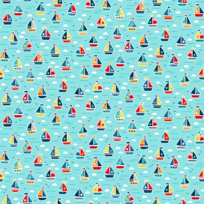 Pool Party Boats Turquoise Cotton