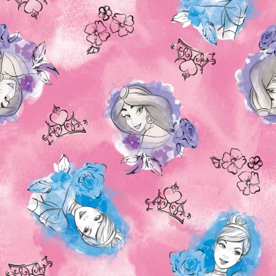 Watercolour Princesses Pink Cotton