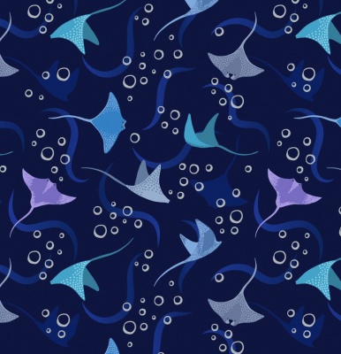 Moontide Rays on Dark Blue with Silver Metallic Bubbles Cotton