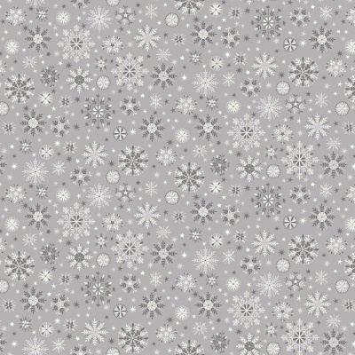 Scandi 22 Snowflakes Cream on Grey Cotton Metallic