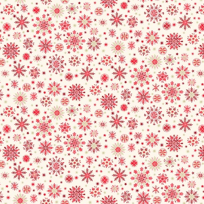 Scandi 22 Snowflakes Red on Cream Cotton Metallic