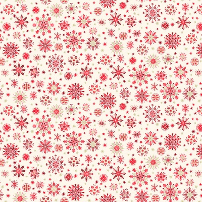 Scandi 22 Snowflakes Red on Cream Cotton Metallic