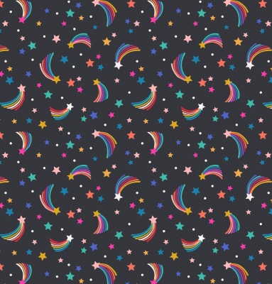 OTR Shooting Rainbow Stars on Nearly Black Cotton