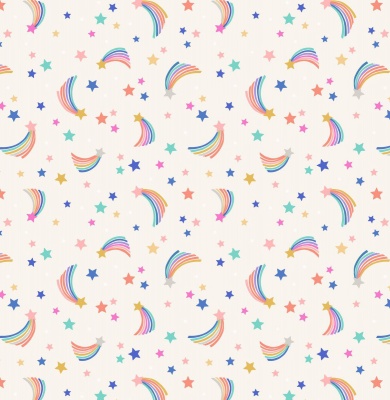 OTR Shooting Rainbow Stars on Cream Cotton