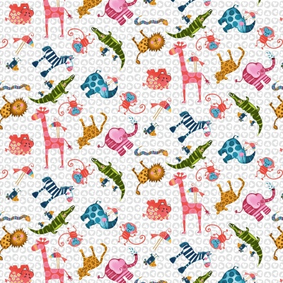 Silly Safari White All Over Characters Cotton