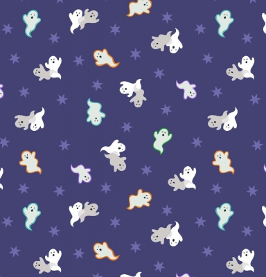 Castle Spooky Spooky Ghosts on Blue Glow Cotton