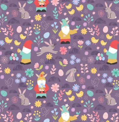 Spring Treats Spring Gnomes on Dark Lavender Cotton