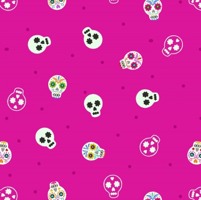 Small Things Sugar Skulls on Bright Pink Cotton