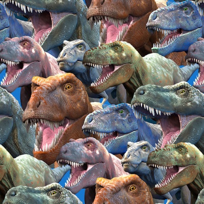 Tyranno-Chorus T-Rex Collage Cotton