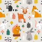 Acorn Wood Animals Grey Cotton