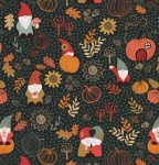 Snuggle Season Autumn Gnomes on Dark Forest Cotton