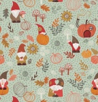 Snuggle Season Autumn Gnomes on Light Sage Cotton