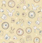 Bella Bunny & Bear, Bella & Bear Faces on Yellow Cotton