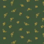 Honey Bee Gold Metallic Bees on British Green Cotton
