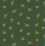 Honey Bee Gold Metallic Bees on British Green Cotton