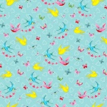 Aqua Birds and Butterflies Cotton