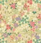 Bunny Hop Bunny & Chick Floral on Spring Yellow Cotton