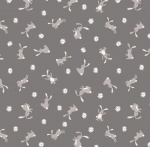 Bunny Hop Bunny on Grey Cotton