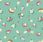Bunny Hop Chicks on Spring Green Cotton