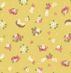 Bunny Hop Chicks on Yellow Cotton