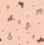 Piggy Tales Dinky Donkeys on Peach Cotton