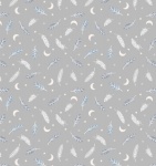 Enchanted Feathers & Stars on Grey with Silver Metallic Cotton