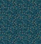 Enchanted Flowers on Dark Teal with Copper Metallic Cotton