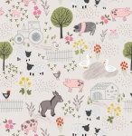Piggy Tales Farmyard on Dark Cream Cotton
