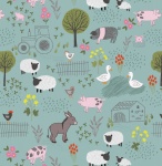 Piggy Tales Farmyard on Duck Egg Cotton