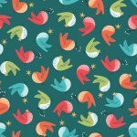 Forest Friends Robins Green Metallic Cotton