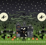 Haunted House Green Glow in the Dark Haunted House Double Border Cotton