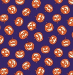 Haunted House Glow in the Dark Pumpkin Faces on Purple Cotton