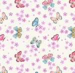 Love Blooms Butterflies on Cream Cotton