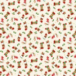 Merry Christmas Stockings Cream Cotton Metallic