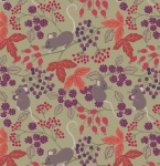 Autumn Fields Mice with Berries on Country Green Cotton