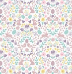 Spring Treats Mirrored Chicks & Bunnies on Cream Cotton