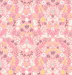 Spring Treats Mirrored Chicks & Bunnies on Rose Pink Cotton