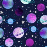 Starlight Navy Star Planets Glitter Cotton