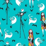 Nightmare Before Christmas Jack & Sally Turquoise Cotton