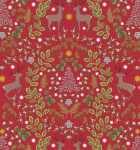 Noel on Red with Gold Metallic Cotton