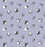 Small Things Polar Animals Penguins on Iced Lilac with Pearl Cotton