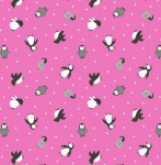 Small Things Polar Animals Penguins on Aurora Pink with Pearl Cotton