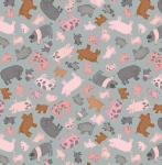 Piggy Tales Piggies on Grey Cotton