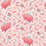 Porkopolis Pigs and Flowers Pink Cotton